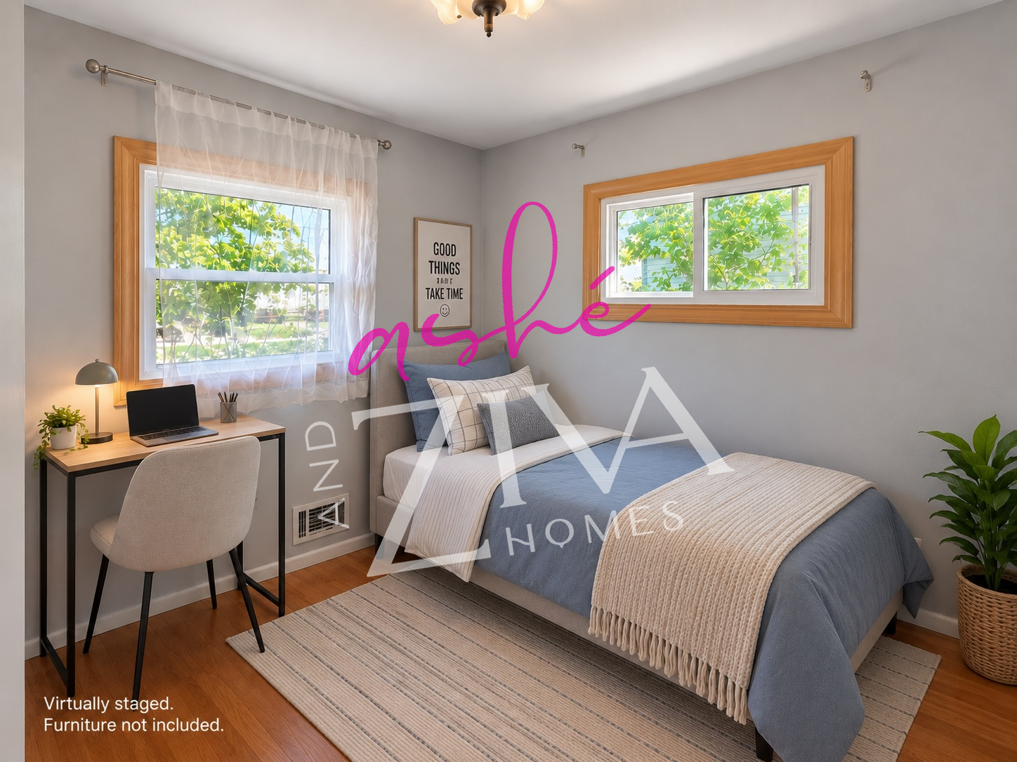 Virtually staged front right bedroom at 1709 Freeman